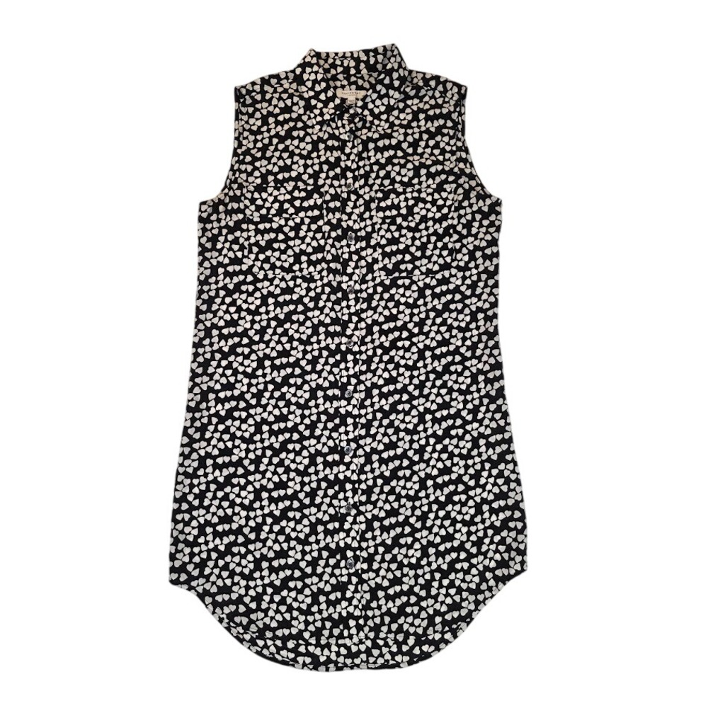 Equipment Femme S Sleeveless Silk Tunic Dress Black White Heart Print Button Up